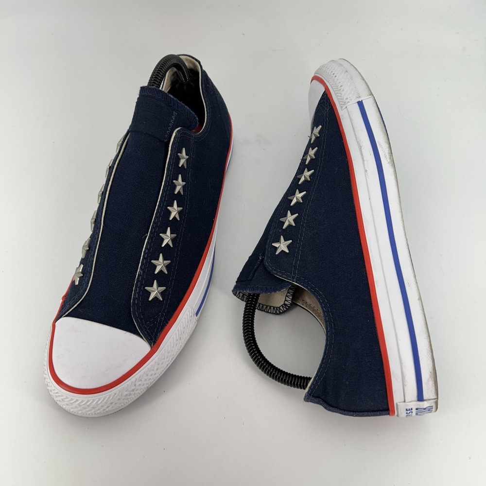 Converse Navy Canvas Slip-On Sneakers with White Toe and Red/Blue Trim - Picture 11 of 16